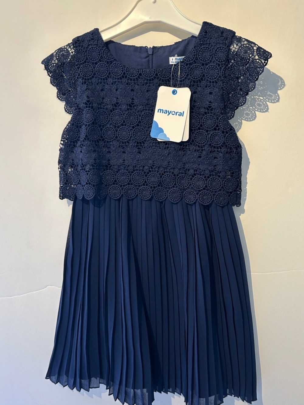 Elegant Mayoral Navy Crochet Lace Top Pleated Skirt Dress. Girl’s Size 8. NWT - Picture 2 of 5